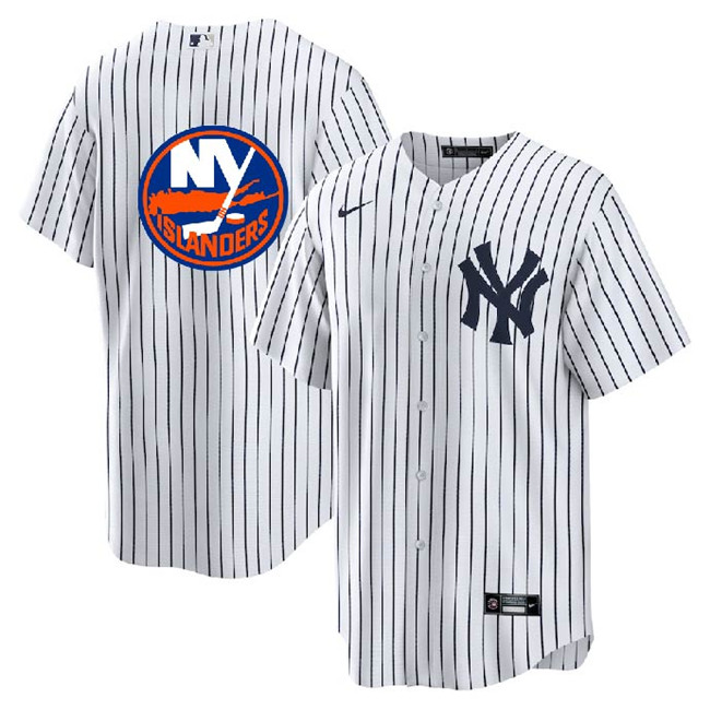 Men's New York Yankees & Islanders White Cool Base Stitched Jersey Men's New York Yankees & Islanders White Cool Base Stitched Jersey
